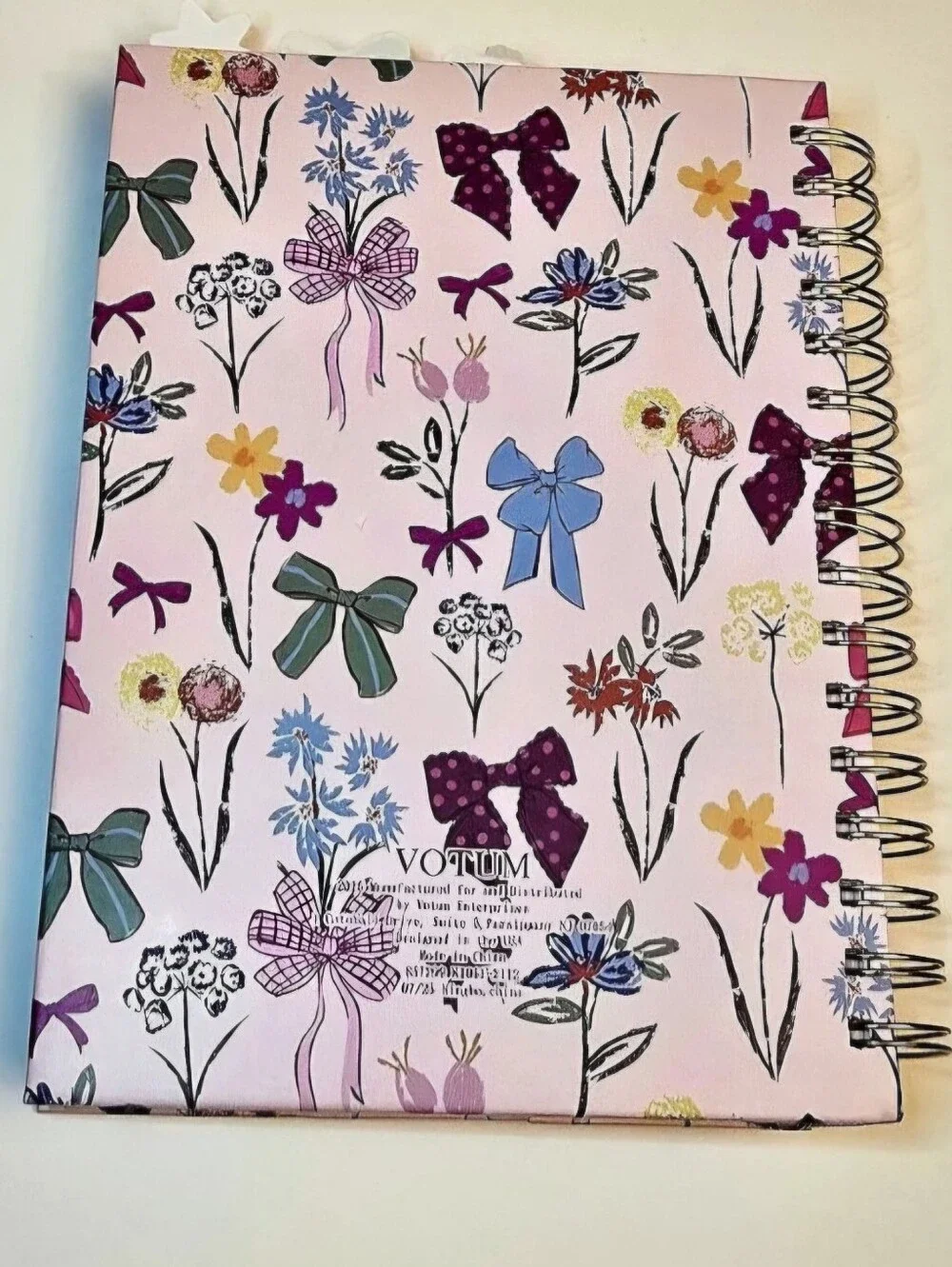 NEW Floral Bows Spiral Notebook w/ Pink Flower Pen Set Coquette